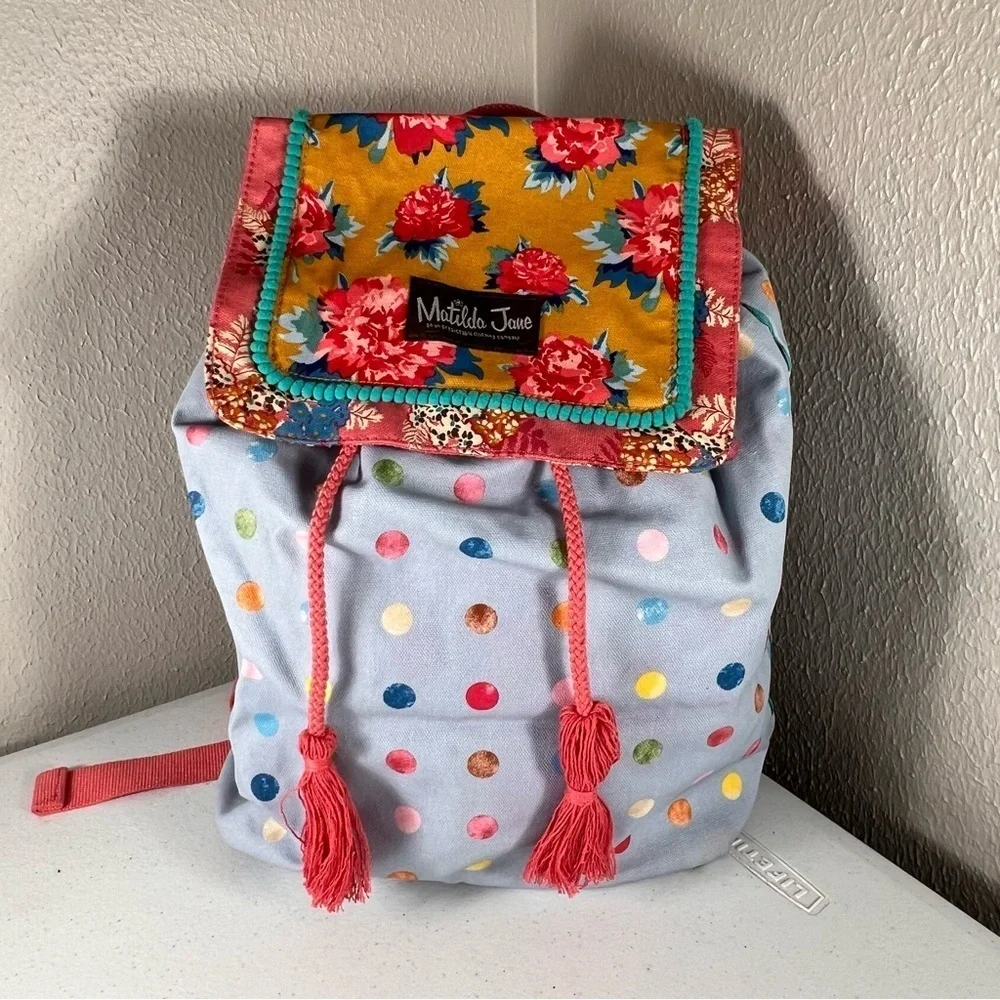 Matilda Jane Make A Splash Swim Backpack Floral Polka Dot Drawstring Snap Close